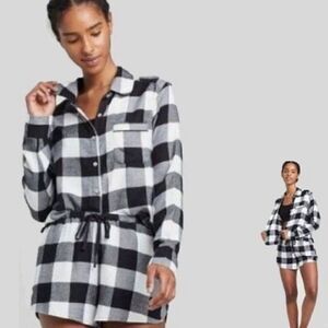 CALSIE Plaid Flannel Notch Collar Pajama Size S,M